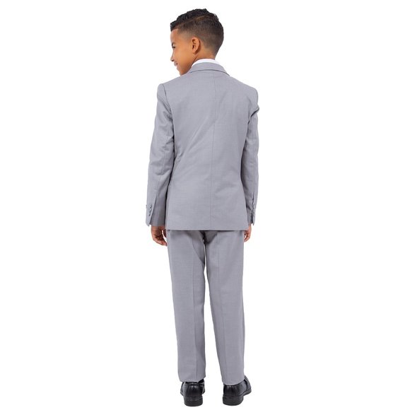 5-Piece Perry Ellis Portfolio Boys Slim Fit Solid Suit, Light Grey - Picture 7 of 7